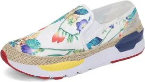 Dannto Women's Art Loafers Embroidered Floral Boat Sneakers Slip-On Ladies Walking Shoes