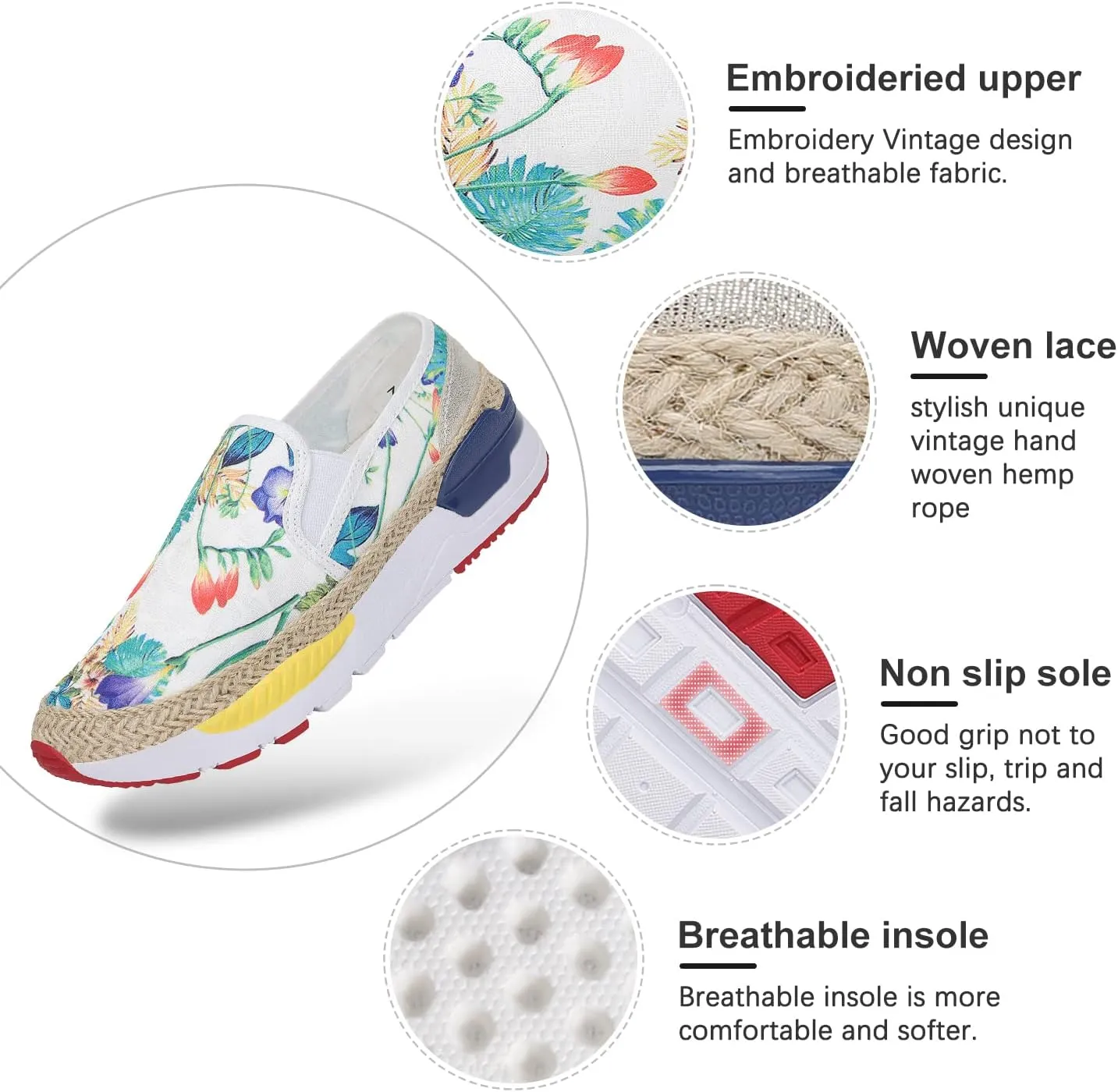 Dannto Women's Art Loafers Embroidered Floral Boat Sneakers Slip-On Ladies Walking Shoes