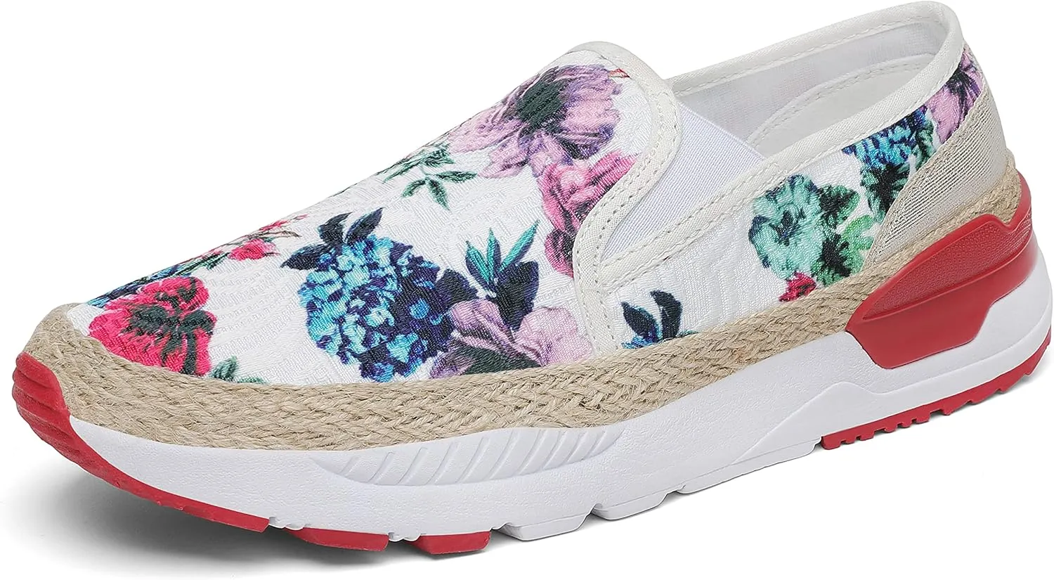 Dannto Women's Art Loafers Embroidered Floral Boat Sneakers Slip-On Ladies Walking Shoes