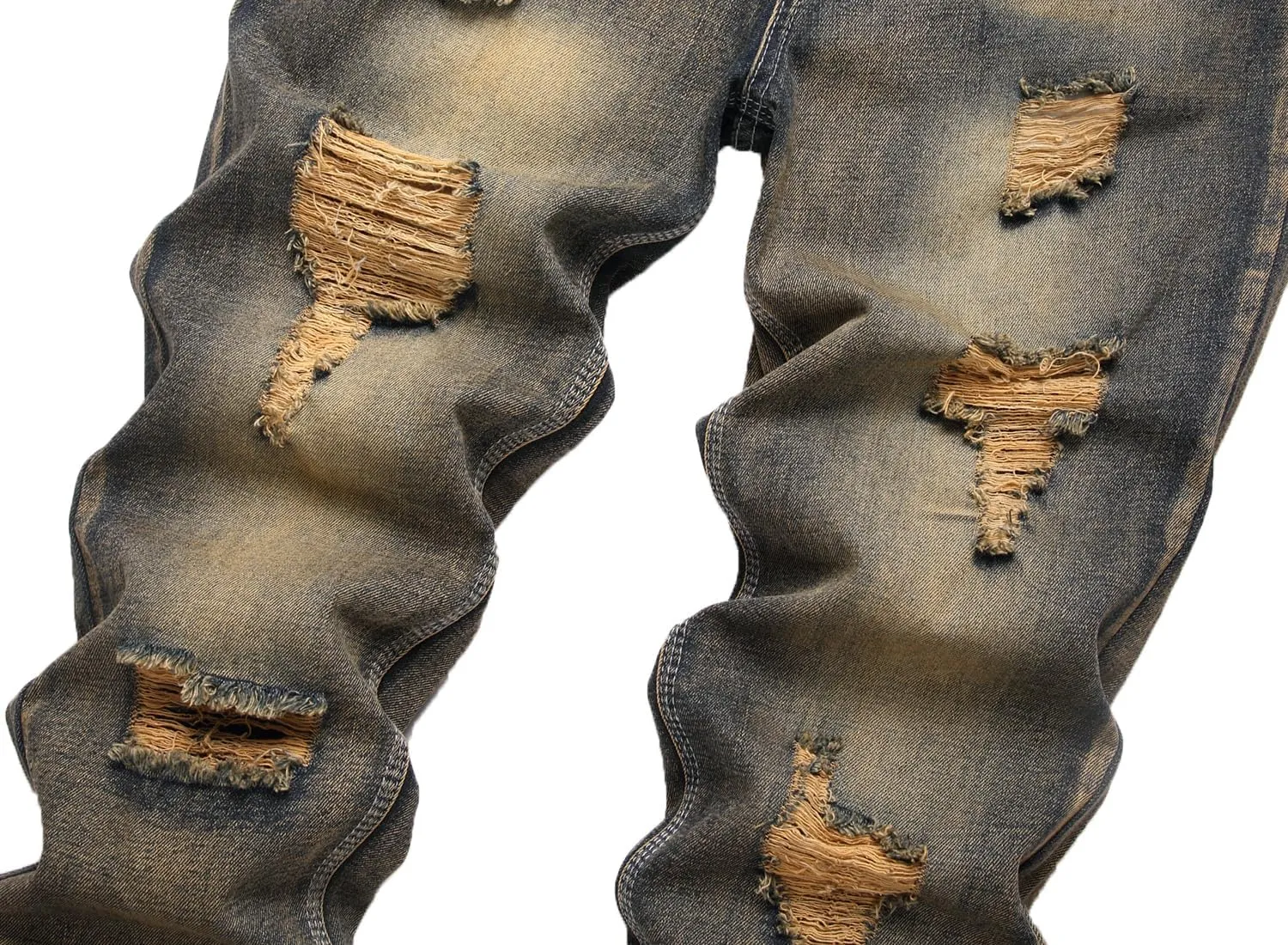 DANT BULUN Men's Ripped Distressed Destroyed Slim Fit Straight Leg Denim Jeans