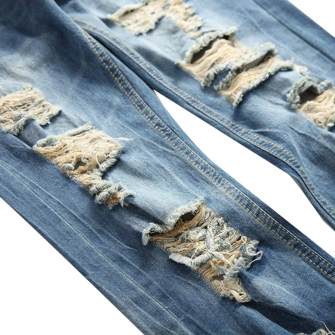 DANT BULUN Men's Ripped Distressed Destroyed Slim Fit Straight Leg Denim Jeans