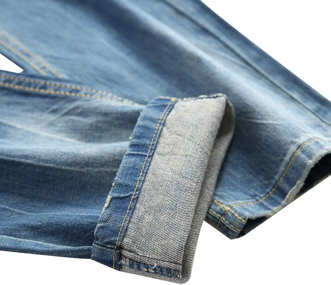 DANT BULUN Men's Ripped Distressed Destroyed Slim Fit Straight Leg Denim Jeans