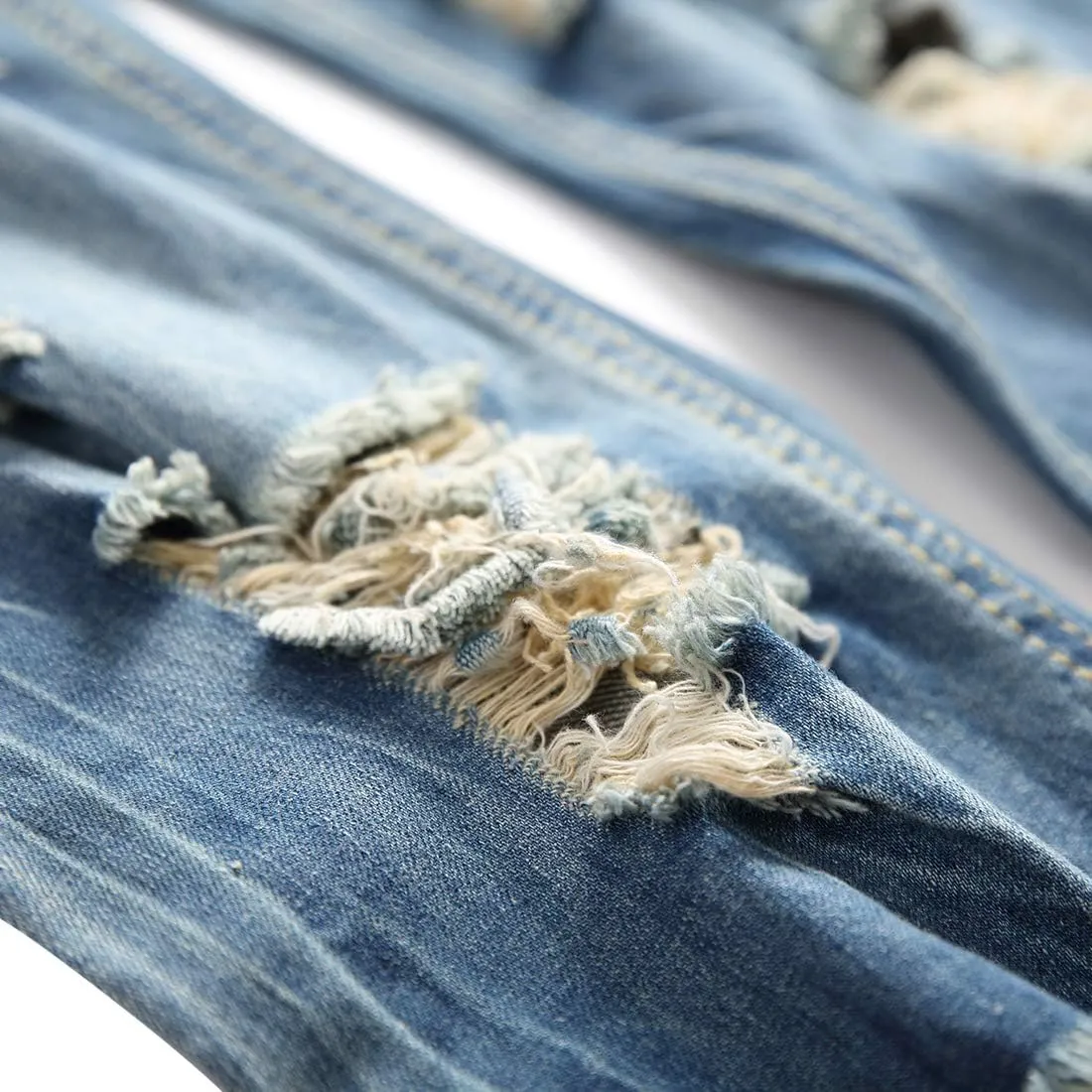 DANT BULUN Men's Ripped Distressed Destroyed Slim Fit Straight Leg Denim Jeans