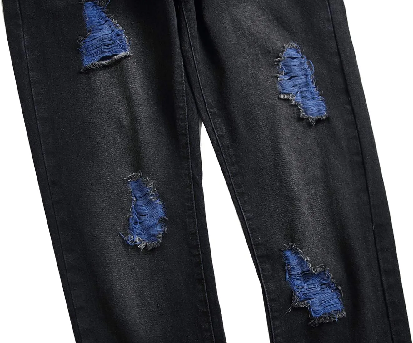 DANT BULUN Men's Ripped Distressed Destroyed Slim Fit Straight Leg Denim Jeans