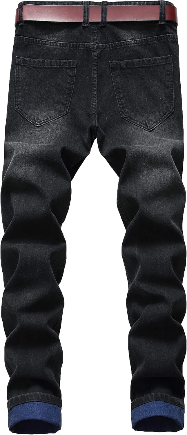 DANT BULUN Men's Ripped Distressed Destroyed Slim Fit Straight Leg Denim Jeans