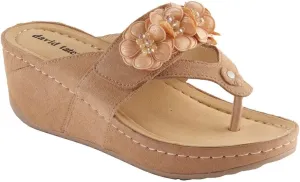 David Tate Womens Garden Leather Slip On Wedge Sandals