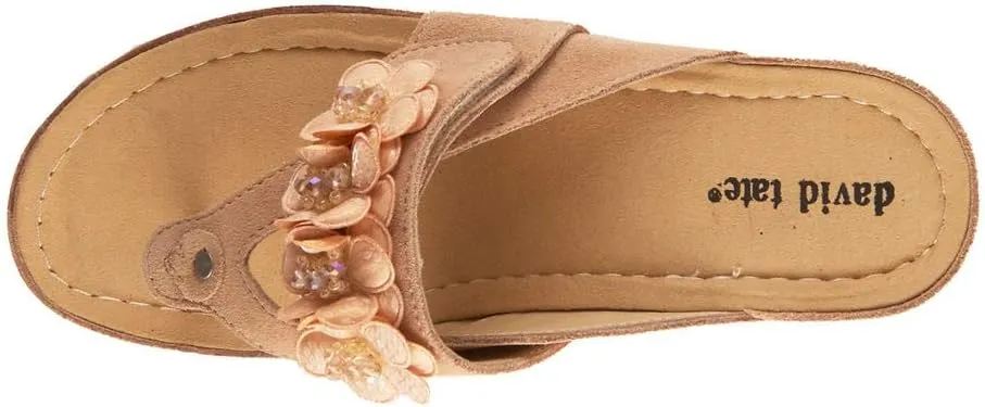 David Tate Womens Garden Leather Slip On Wedge Sandals