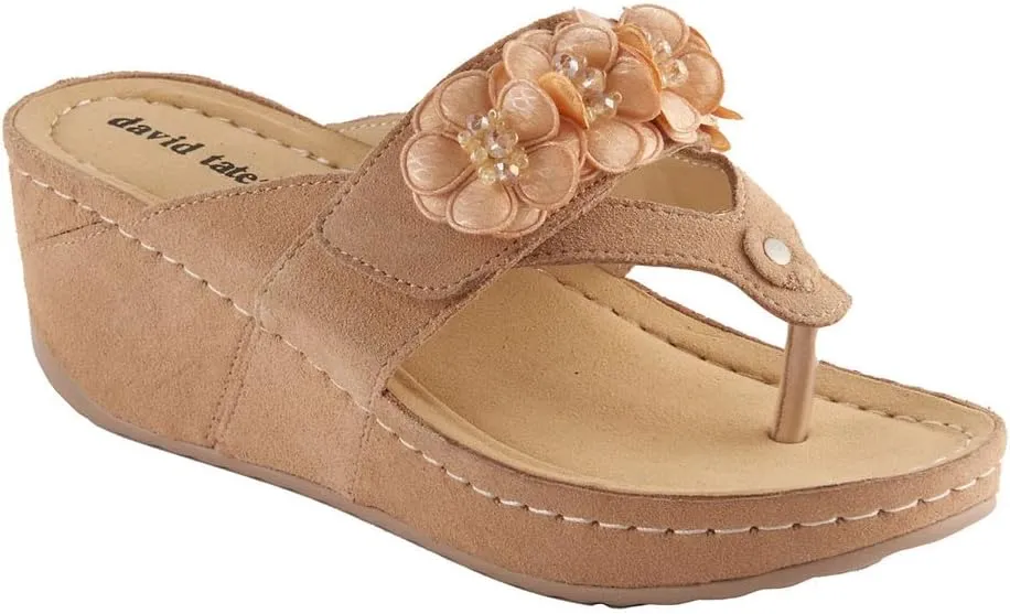 David Tate Womens Garden Leather Slip On Wedge Sandals