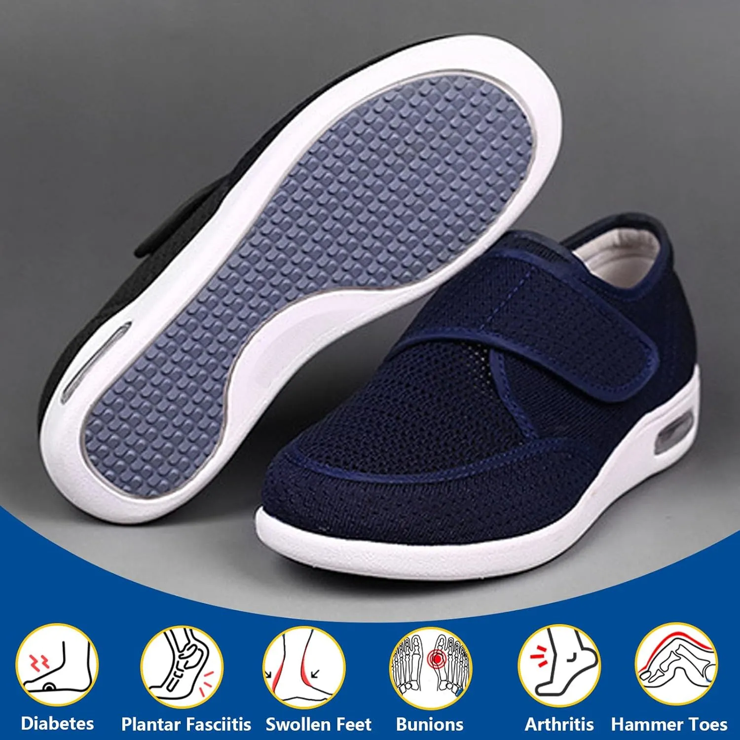 Diabetic Shoes for Women,Adjustable Lightweight Non-Slip Orthopedic Walking Shoes for Elderly Hammertoe Arthritis Swollen Feet
