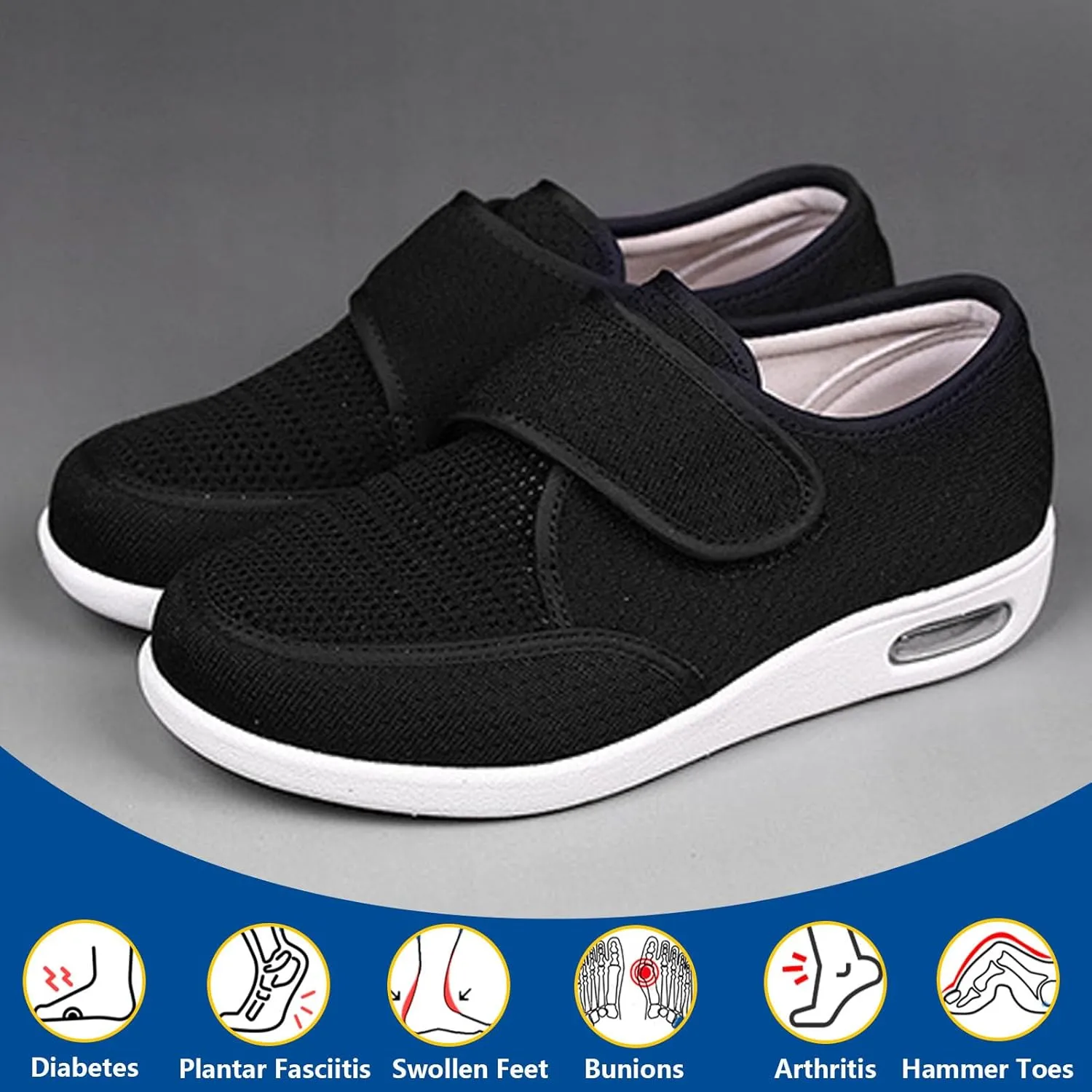 Diabetic Shoes for Women,Adjustable Lightweight Non-Slip Orthopedic Walking Shoes for Elderly Hammertoe Arthritis Swollen Feet