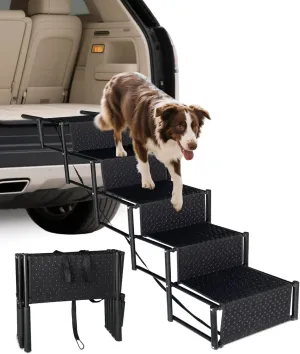 Dog Stairs for Car 5 Steps Foldable Pet Steps for SUV, Truck, 26-36 Inch Height, Non-Slip Surface, Supports Up to 180 lbs