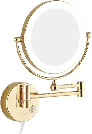 Double Sided Makeup Mirror with Lights and Magnification 8 Inch Brass Bathroom Wall-Mounted Led Vanity Mirror 360&Deg; Swivel Extendable Mirror Brass 5X (Color : Gold, Size : 3X)
