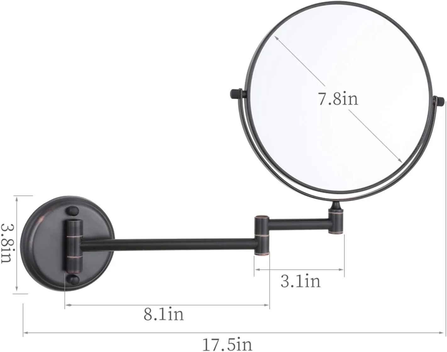 DOWRY Wall Mounted Magnifying Makeup Mirror with 10x Magnification, Oil Rubbed Bronze, 8 Inch Double-Sided Swivel Makeup Mirror Wall, 12 Inch Extension