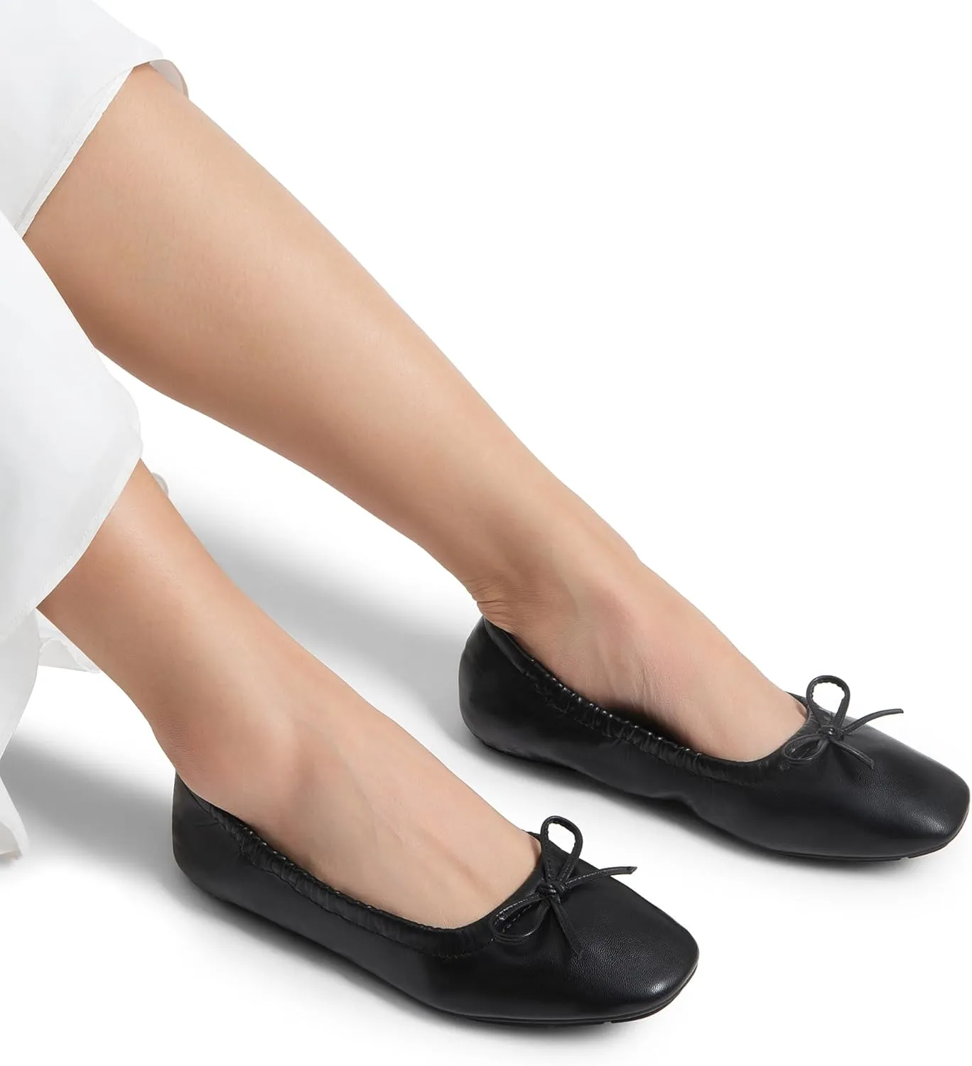 DREAM PAIRS Women's Flats Foldable Square Toe Ballet Flats for Women Bowknot Dressy Comfortable Light Weight Slip On Dress Shoes