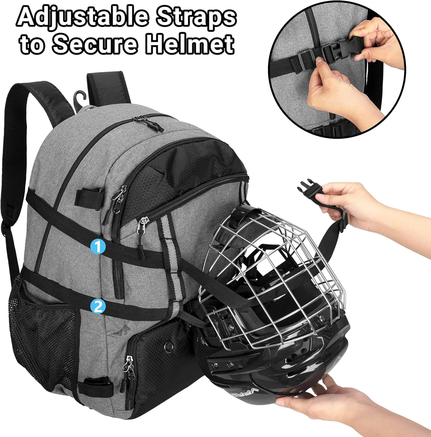 DSLEAF Lacrosse Bag With Stick Holder, Backpack With External Buckle Straps to Fix Helmet, Separate Shoe Space and Other Field Hockey Equipment (Patent Design)