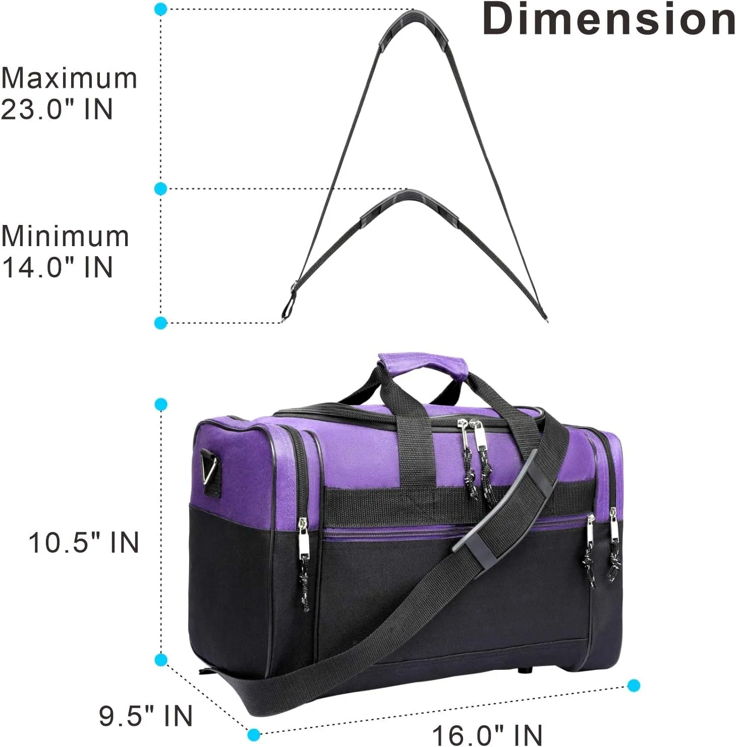 Duffle Bag, 16" Travel Carry On Weekender Overnight Sport Gym Bag Adjustable Strap For Men Women