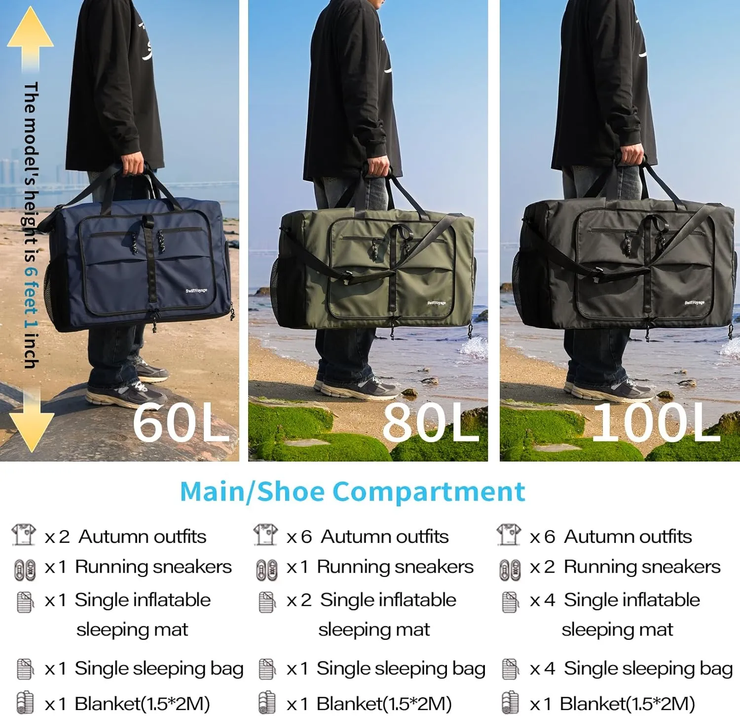 Duffle Bag Foldie Travel Bag Expandable Duffle Bag for Travel Duffle Bag for Men Travel Duffel Bags Mens Travel Bag Canvas Foldable Heavy Duty Large Sports Camping Extra Large Foldable Luggage Bag 100