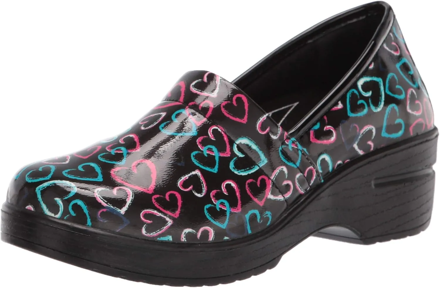 Easy Street Women's Laurie Clog, Black Multi Hearts Patent,5.5