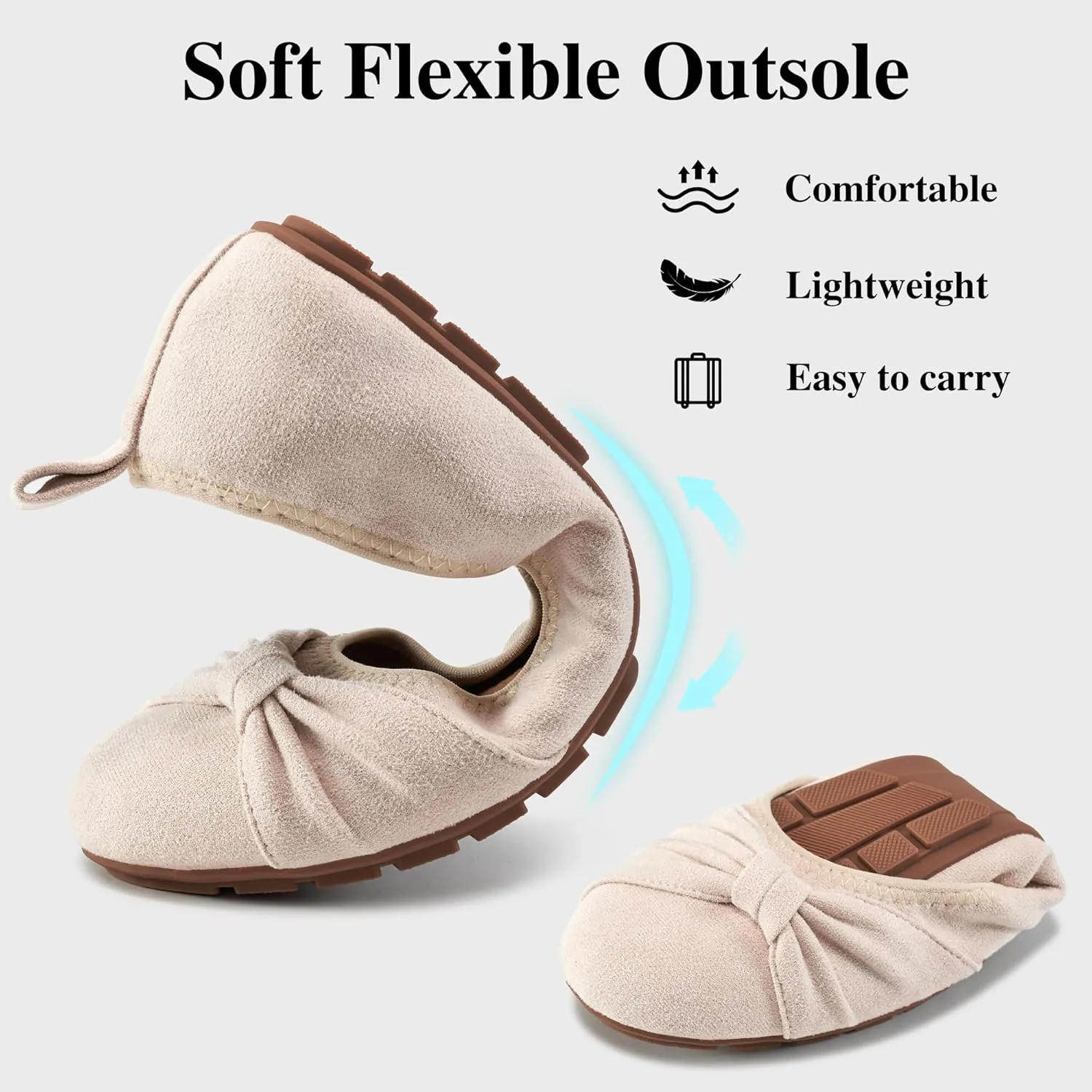 Ecetana Womens Flats Shoes Dressy: Round Toe Bowknot Suede Foldable Comfortable Casual Slip On Ballet Loafers