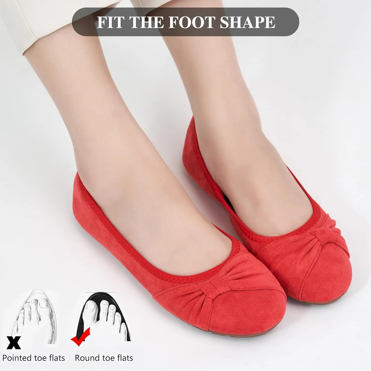 Ecetana Womens Flats Shoes Dressy: Round Toe Bowknot Suede Foldable Comfortable Casual Slip On Ballet Loafers