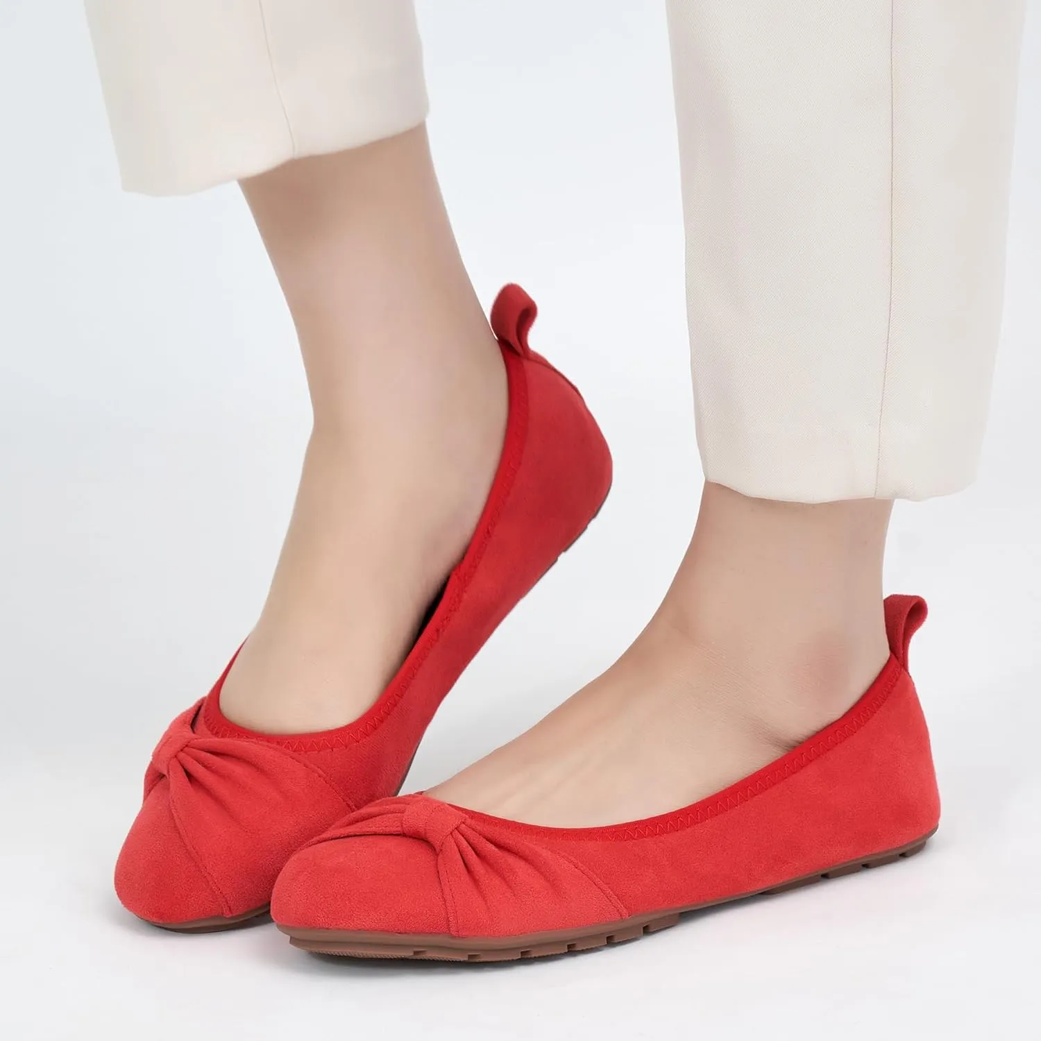 Ecetana Womens Flats Shoes Dressy: Round Toe Bowknot Suede Foldable Comfortable Casual Slip On Ballet Loafers