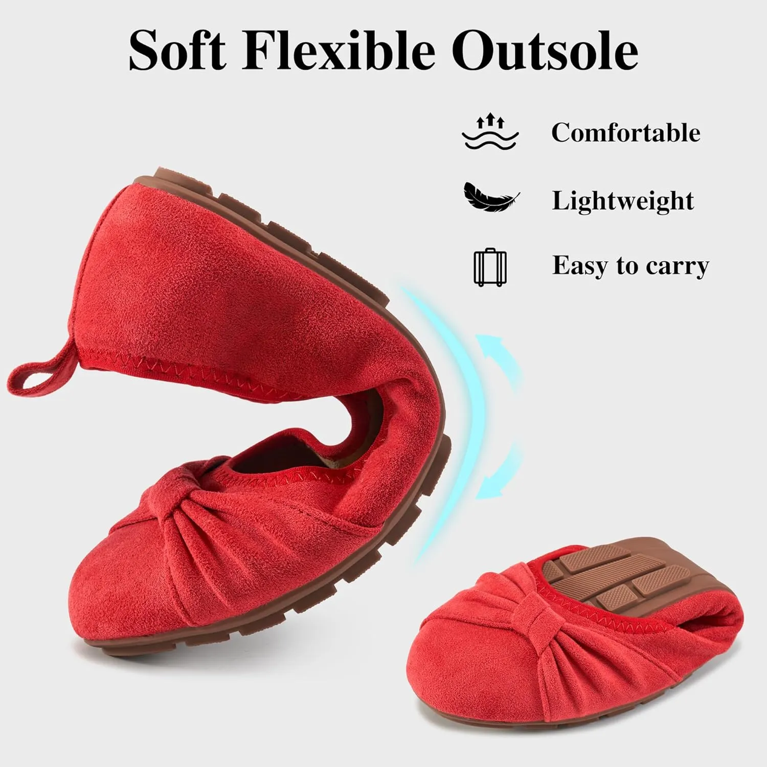 Ecetana Womens Flats Shoes Dressy: Round Toe Bowknot Suede Foldable Comfortable Casual Slip On Ballet Loafers