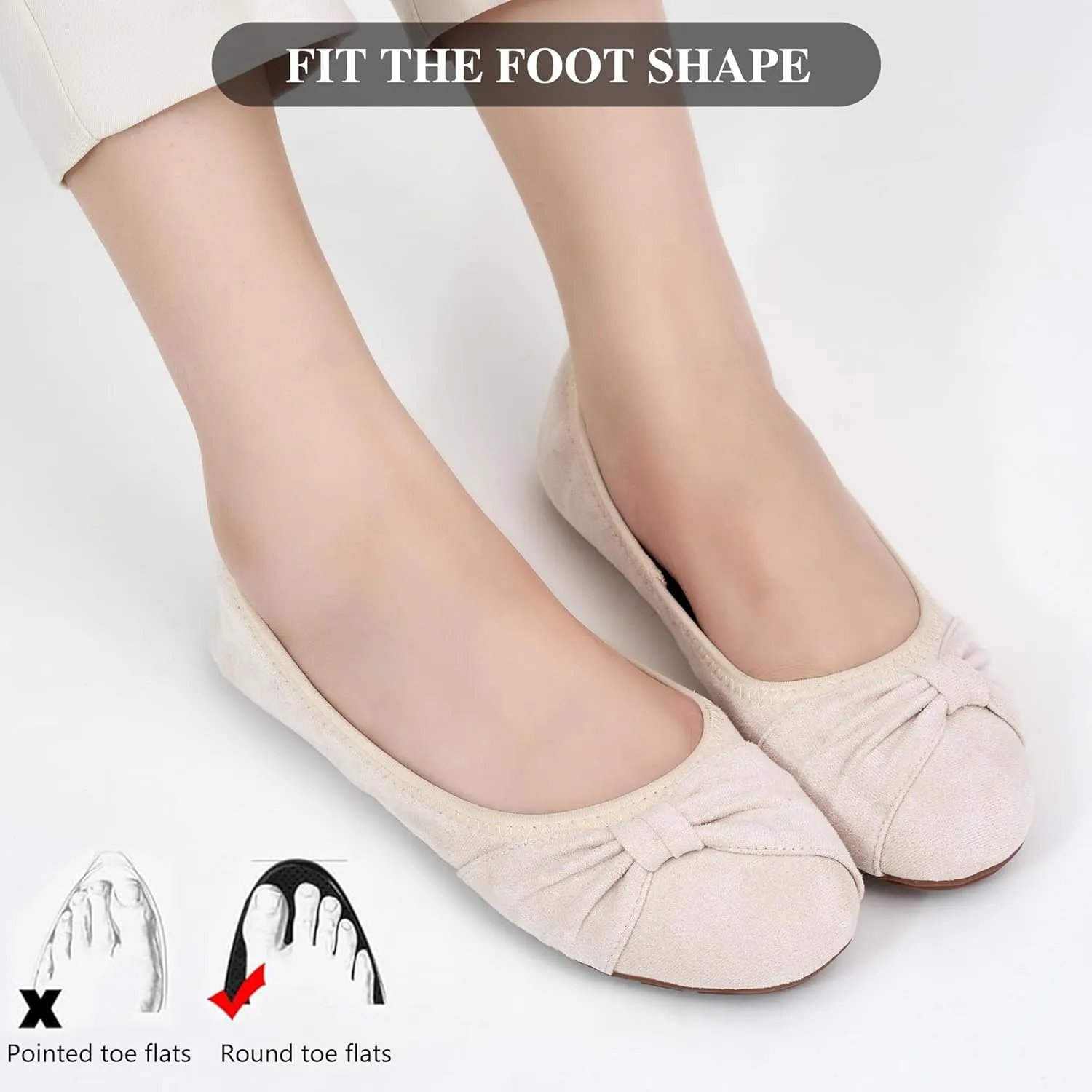 Ecetana Womens Flats Shoes Dressy: Round Toe Bowknot Suede Foldable Comfortable Casual Slip On Ballet Loafers