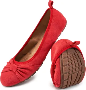 Ecetana Womens Flats Shoes Dressy: Round Toe Bowknot Suede Foldable Comfortable Casual Slip On Ballet Loafers