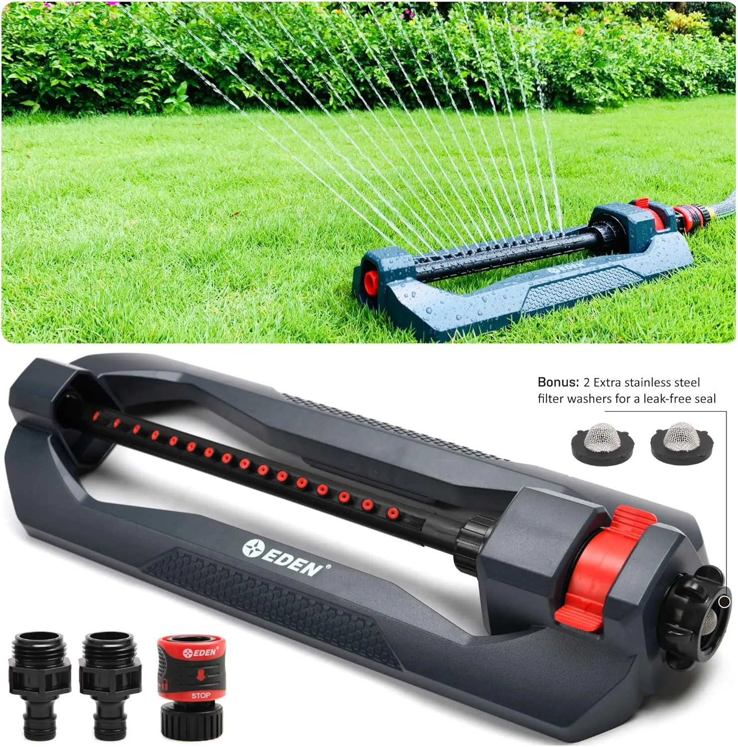 Eden 96213 Lawn & Garden Essential Oscillating Sprinkler | Water Sprinkler for Yard,Covers up to 3,600 sq. ft., Heavy Weight Base