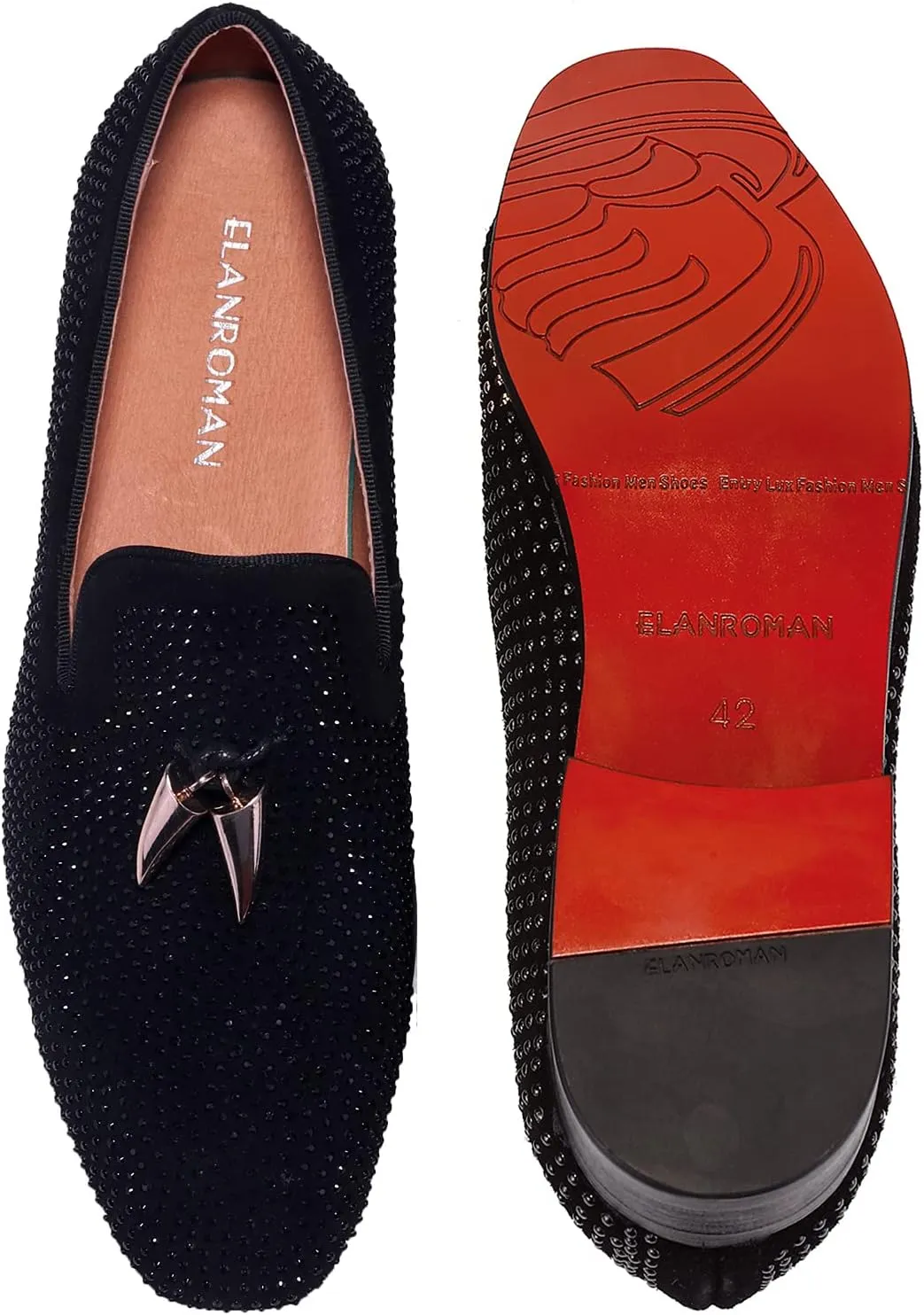 ELANROMAN Men's Loafers Tassel Luxury Penny Slip-On Leather Party Shoes