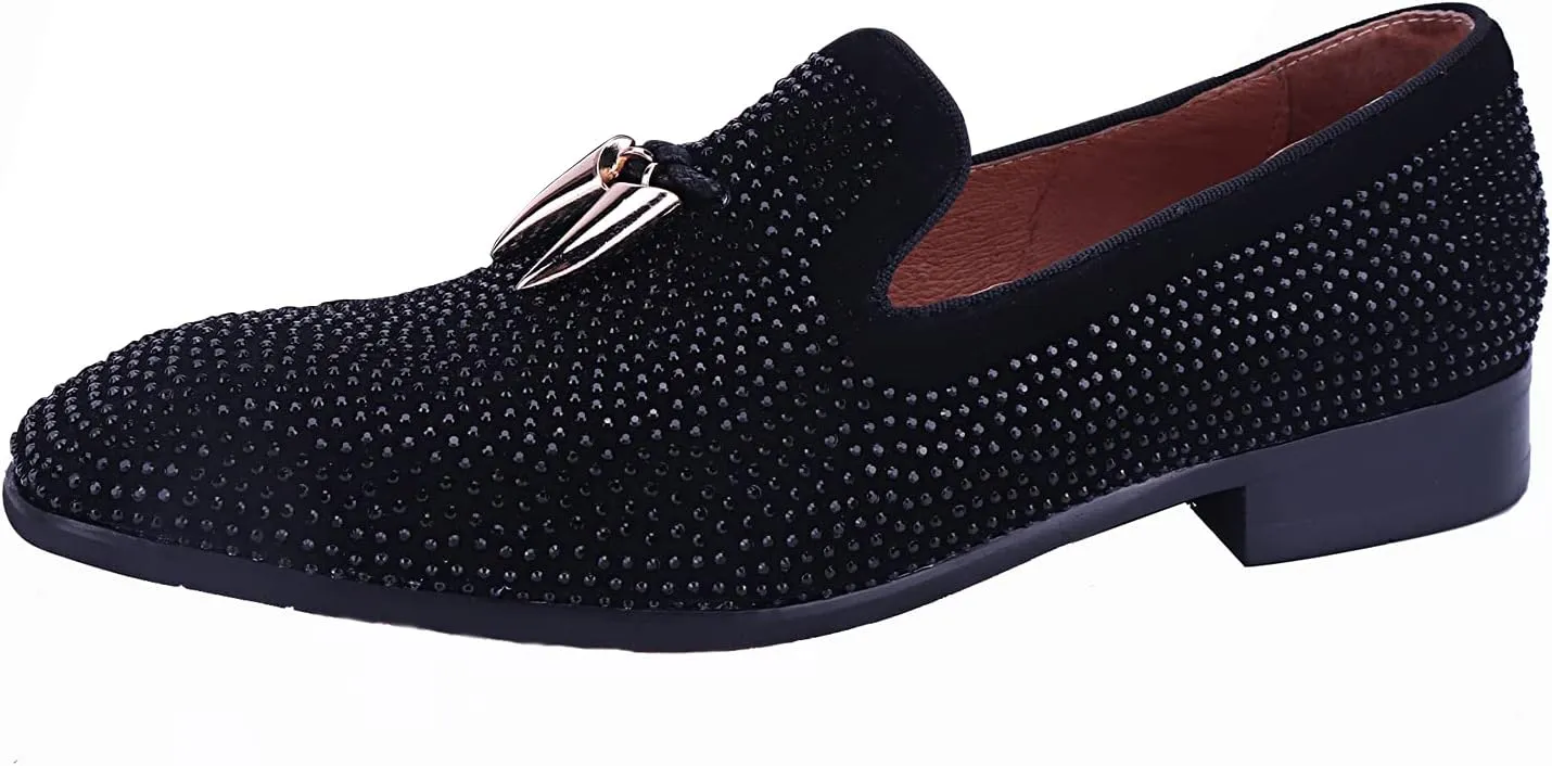 ELANROMAN Men's Loafers Tassel Luxury Penny Slip-On Leather Party Shoes