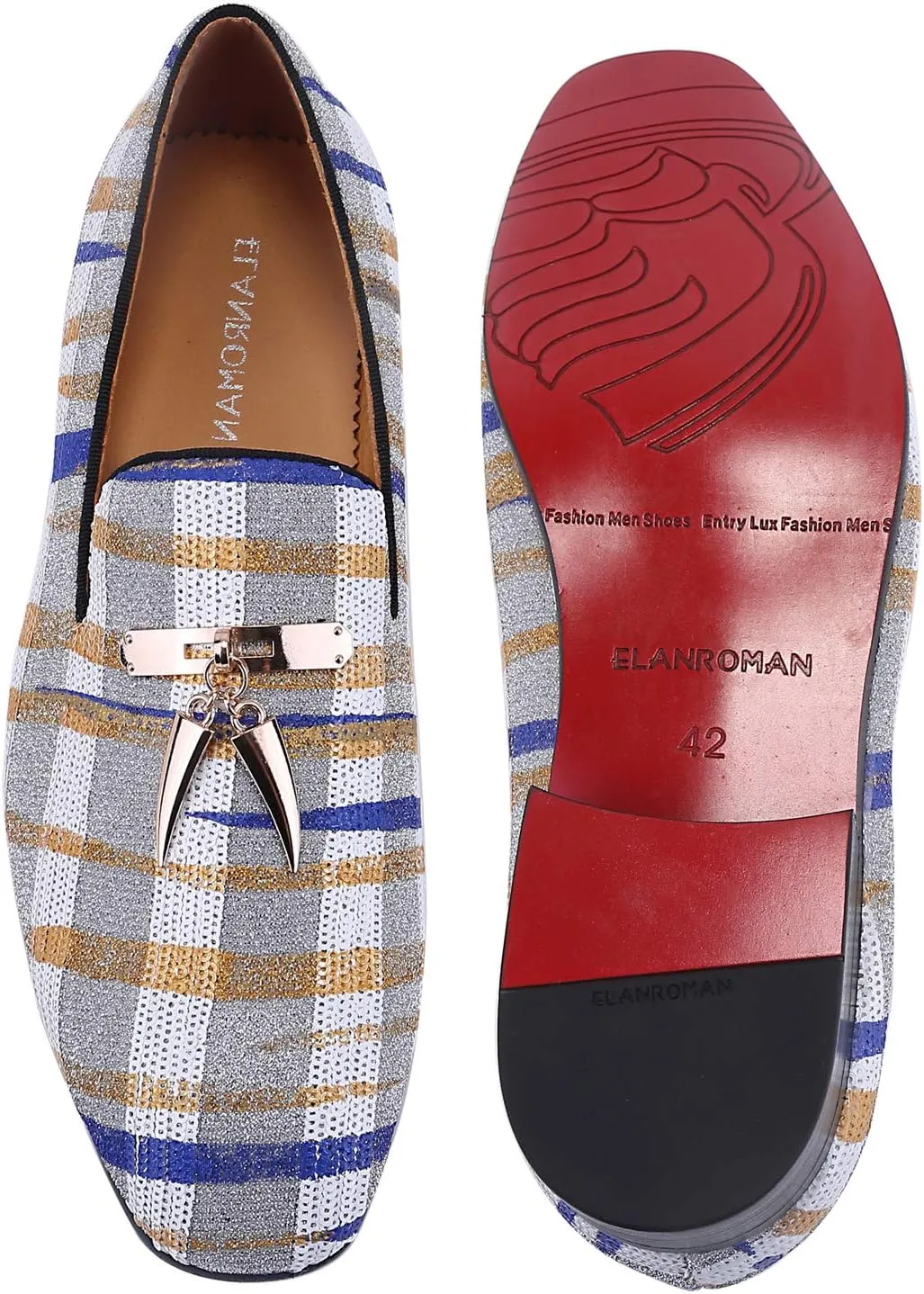 ELANROMAN Men's Loafers Tassel Luxury Penny Slip-On Leather Party Shoes