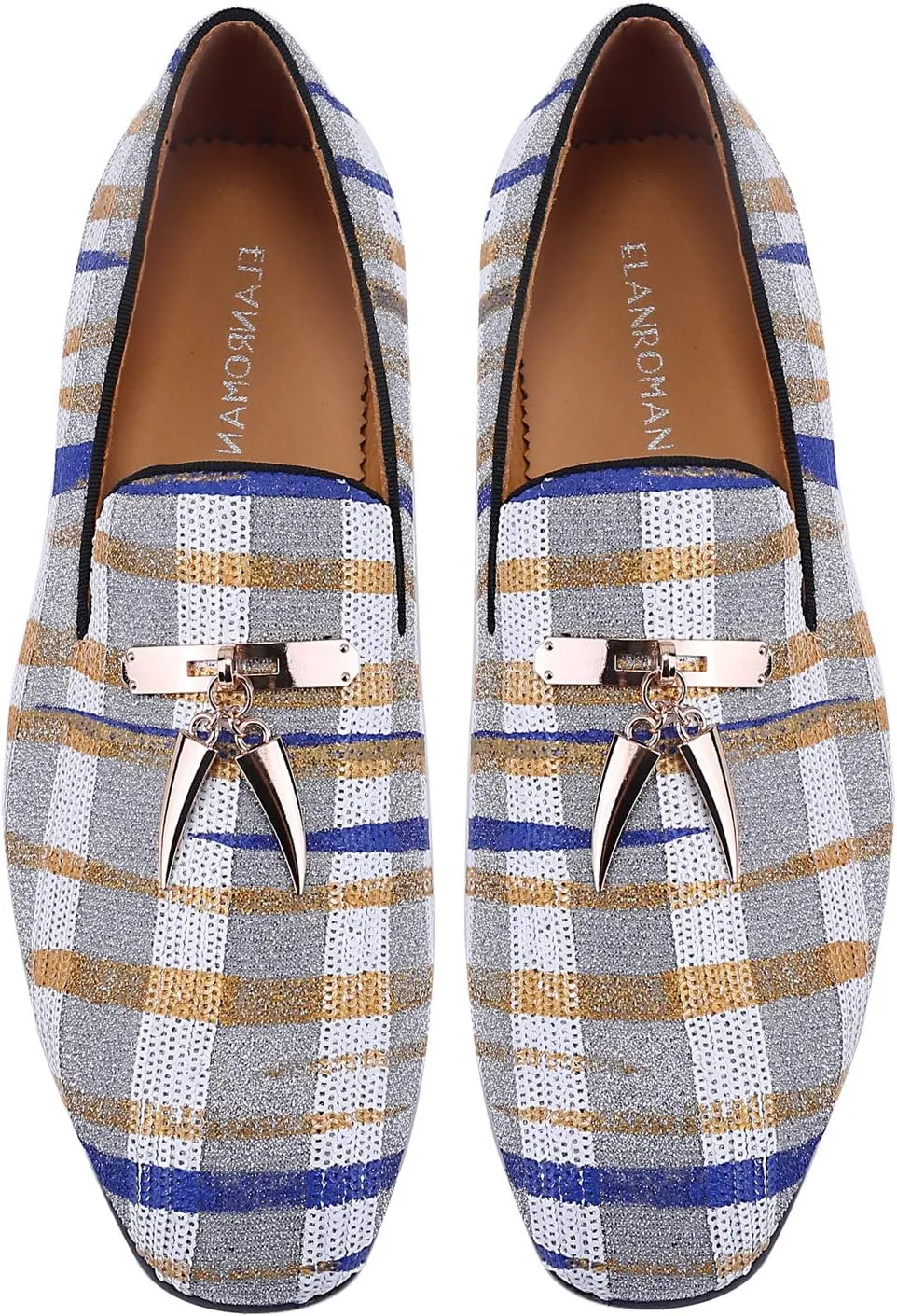 ELANROMAN Men's Loafers Tassel Luxury Penny Slip-On Leather Party Shoes