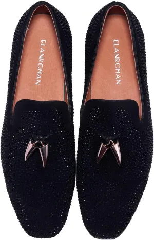 ELANROMAN Men's Loafers Tassel Luxury Penny Slip-On Leather Party Shoes