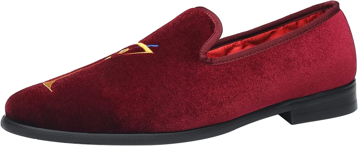 ELANROMAN Men's Loafers Velvet Embroidery Slip on Penny Party Wedding Prom Shoes