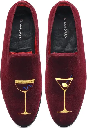 ELANROMAN Men's Loafers Velvet Embroidery Slip on Penny Party Wedding Prom Shoes