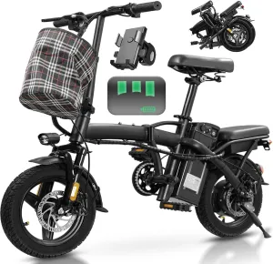 Electric Bike for Adults Teens, Commuter City Foldable ebike with 560W Motor and 48V Battery, 24MPH 3-Level Assist, Dual Disc Brakes,14" Compact Folding Electric bicycle with UL 2849 Certified