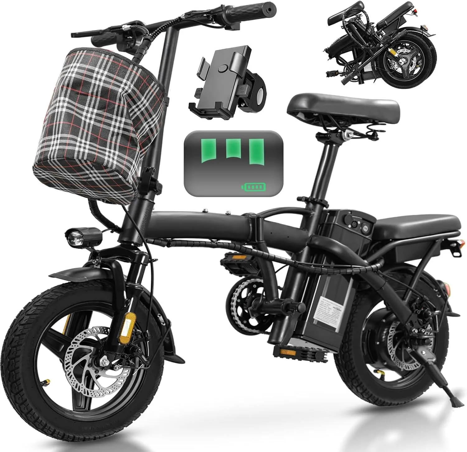 Electric Bike for Adults Teens, Commuter City Foldable ebike with 560W Motor and 48V Battery, 24MPH 3-Level Assist, Dual Disc Brakes,14" Compact Folding Electric bicycle with UL 2849 Certified