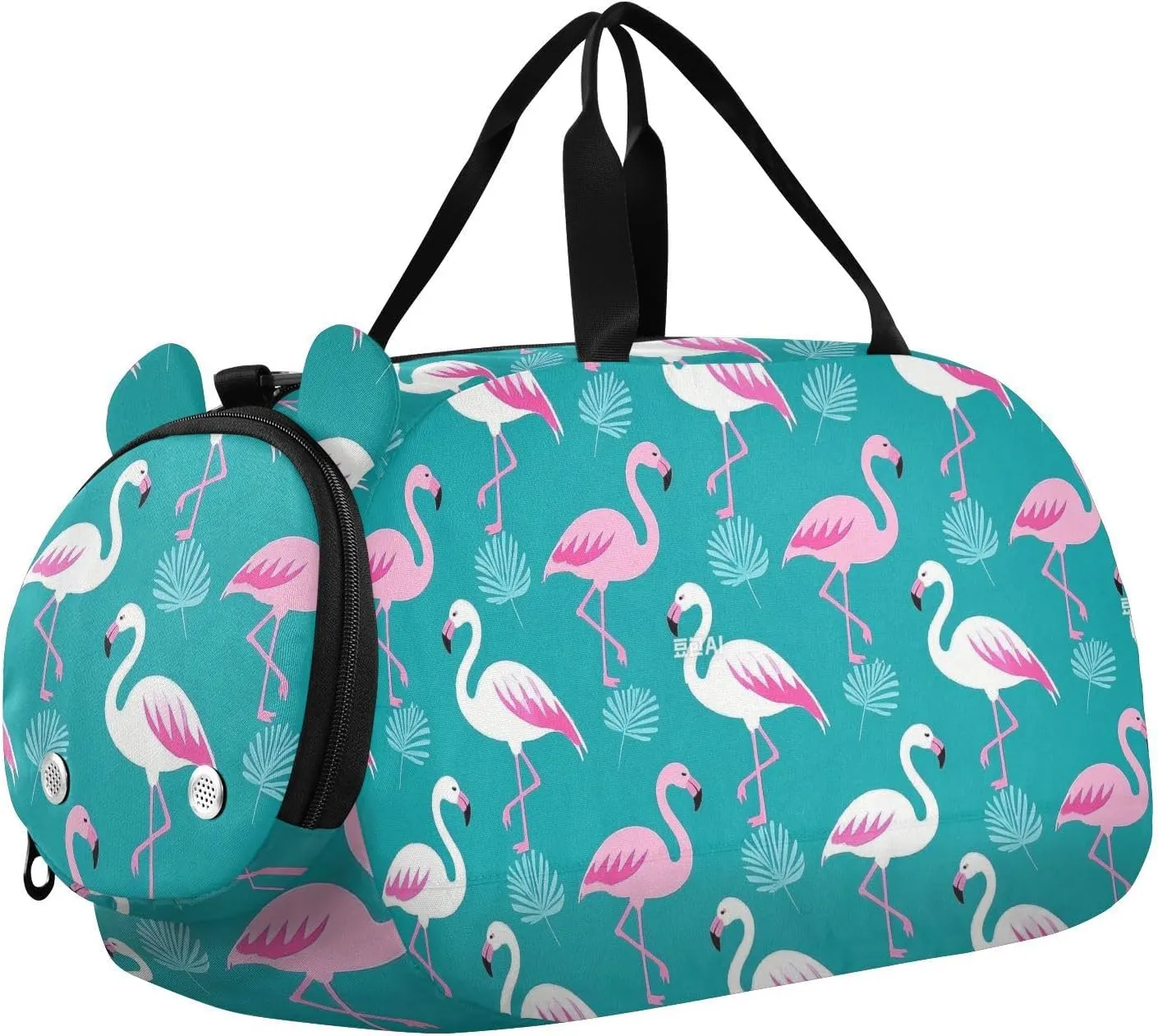 Elegant Animal Flamingo Peach Cyan Kids Duffel Bag with Shoes Compartment Lightweight Weekender Overnight Duffel Bag for Travel, Swimming, Dance, Ballet bolso viajero