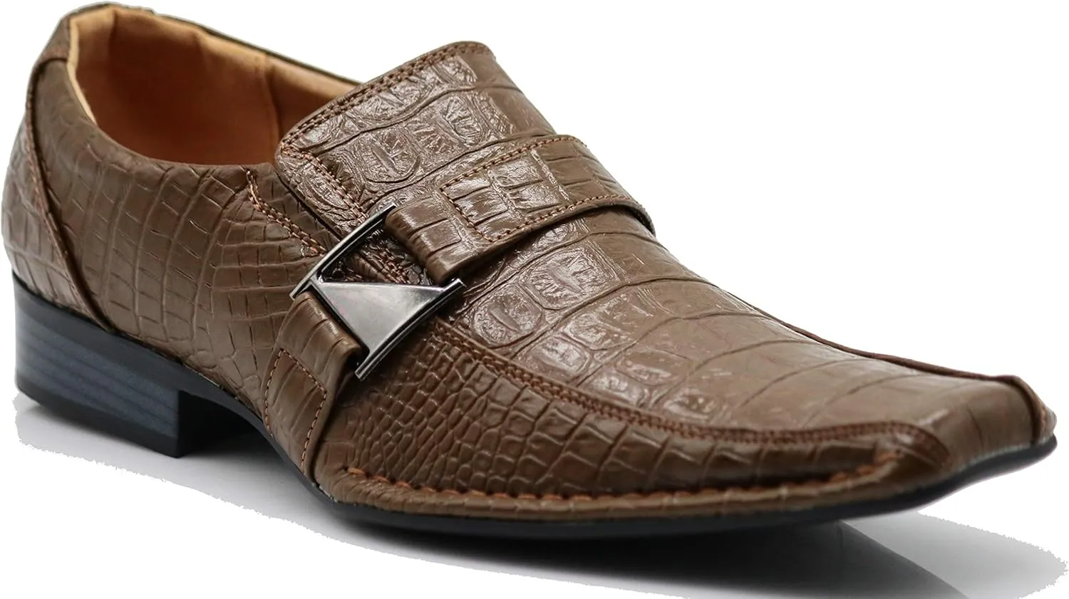 Enzo Romeo Santcro Men's Dress Crocodile Print Loafers Elastic Slip on with Buckle Fashion Shoes Runs Half Size Big