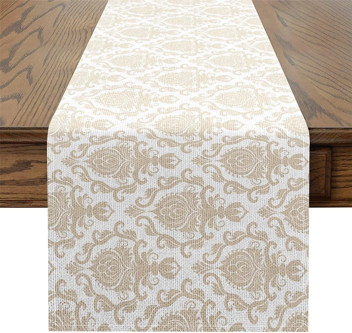 Erosebridal Damask Table Runner Vintage Style Classical Rectangular Runner 13x60 Boho Baroque European Floral Table Runners for Dining Living Room Bedroom Brown