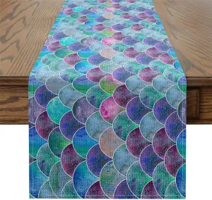 Erosebridal Sea Mermaid Scale Rectangular Runner, Ocean Fish Scales Table Runner 13x90, Marine Life Sealife Purple Green Ombre Table Runners for Dining Room Kitchen Table Setting Decor