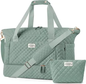 ETRONIK Travel Bag for Women, Gym Duffel Bag with Shoes Compartment, Weekender Overnight Bag with Wet Pocket for Women Travel Gym Daily Use (Green)