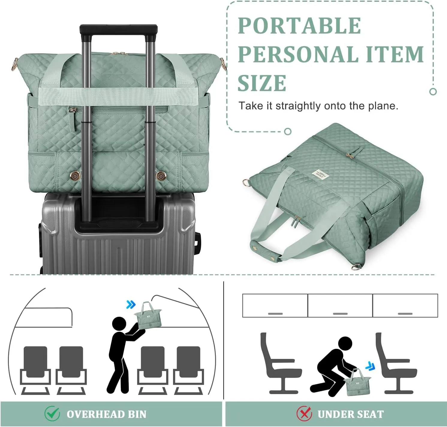 ETRONIK Travel Bag for Women, Gym Duffel Bag with Shoes Compartment, Weekender Overnight Bag with Wet Pocket for Women Travel Gym Daily Use (Green)