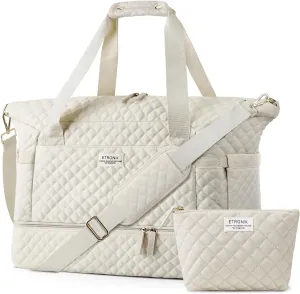 ETRONIK Travel Bag, Weekender Bags for Women, Personal Item Travel Bag with Wet Pocket, Duffel Bag for Travel with Shoes Compartment, 37L Hospital Bag for Labor and Delivery (Beige)