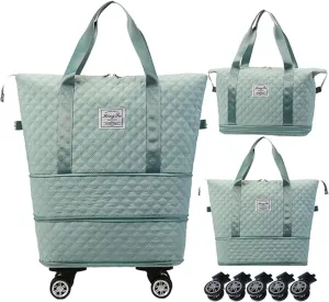 Expandable Foldable Wheeled Travel Duffle Bag - Detachable Rolling Wheels Carry On Gift
