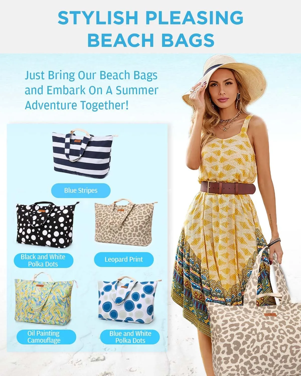 Extra Large Beach Bag for Women - Waterproof Sandproof Over-Size Carry On Beach Tote with 5 Pockets Gifts for Women