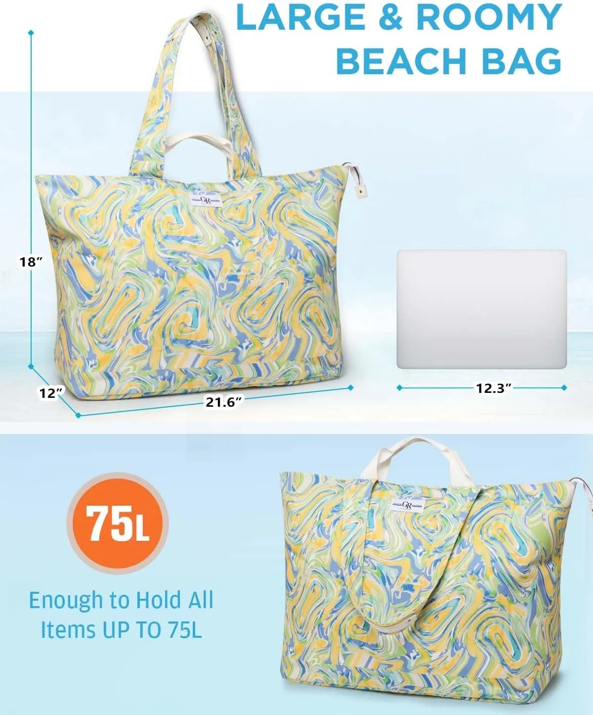 Extra Large Beach Bag for Women - Waterproof Sandproof Over-Size Carry On Beach Tote with 5 Pockets Gifts for Women