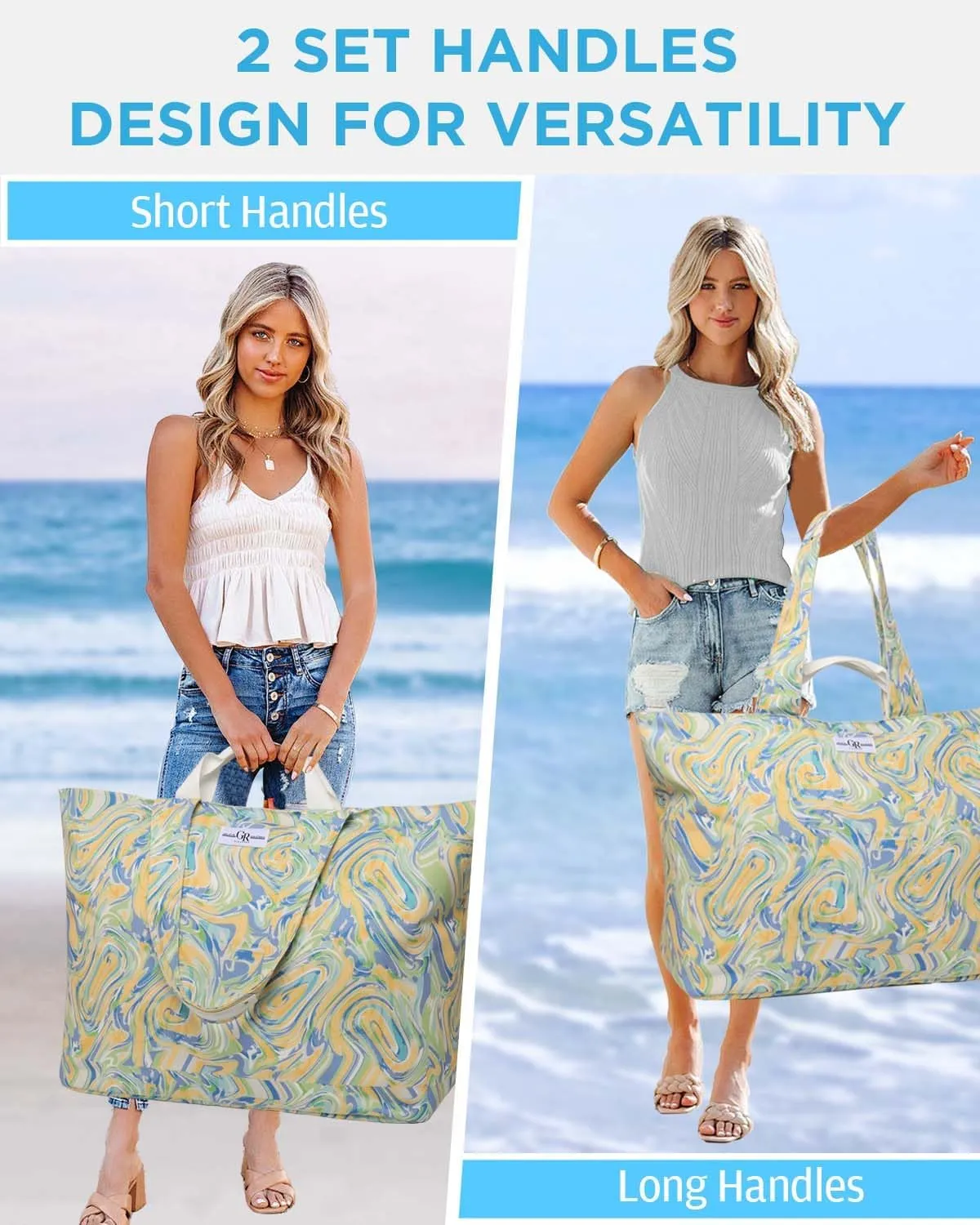 Extra Large Beach Bag for Women - Waterproof Sandproof Over-Size Carry On Beach Tote with 5 Pockets Gifts for Women