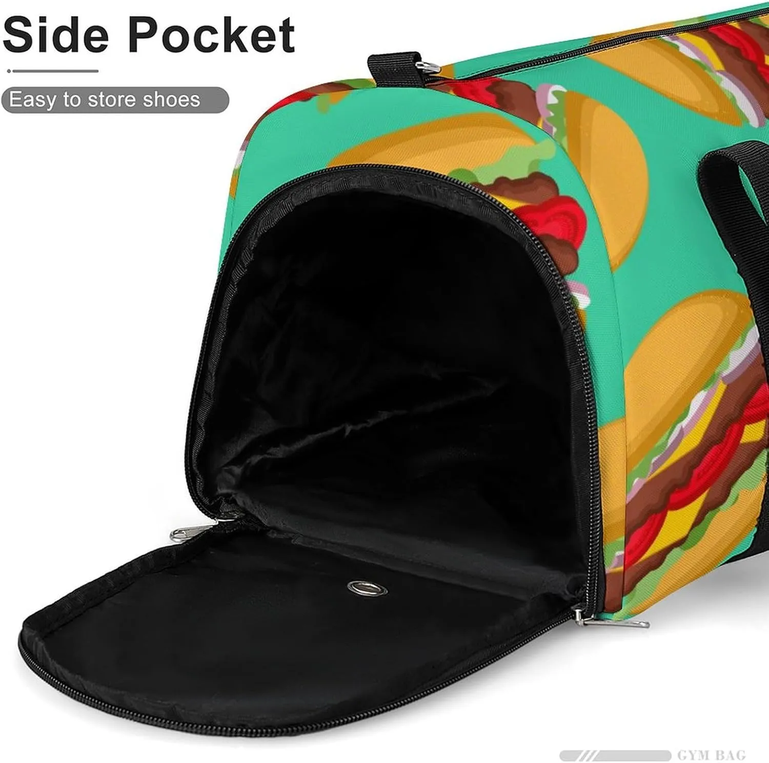Fast Food of Hamburgers Fitness Large Gym Bag for Unisex with Shoe Compartment & Wet Pocket